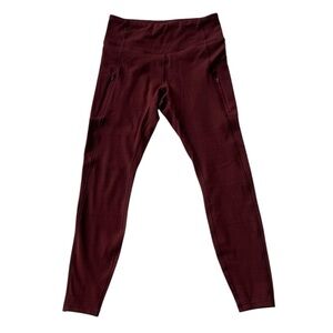 AVIA WOMENS BURGUNDY CAPRI WORKOUT LEGGINGS WITH SIDE ZIP-UP POCKETS SIZE SMALL